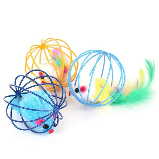 Feather Tail Cat Toy - Self-Teasing Mouse Cage