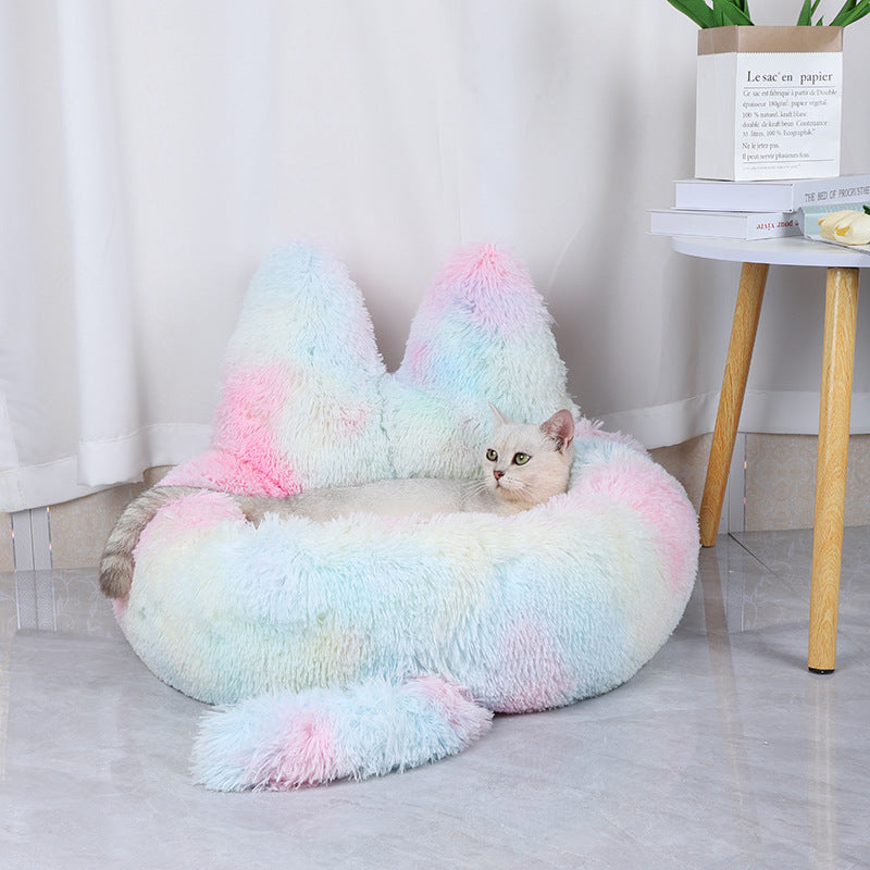 Round Pet Cat Long Plush Bed