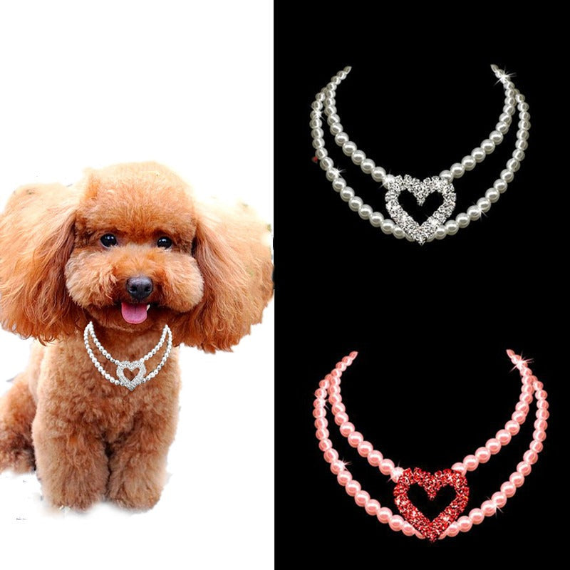 Sparkling Rhinestone Heart Pet Collar Necklace