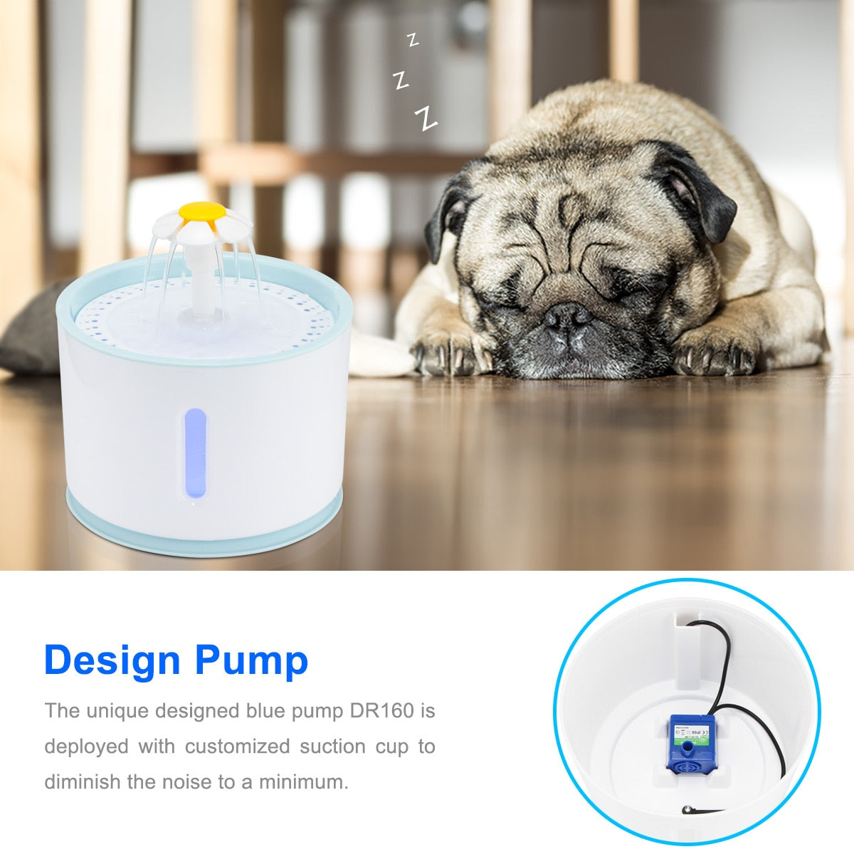 Pet Cat Dog Water Fountain with LED