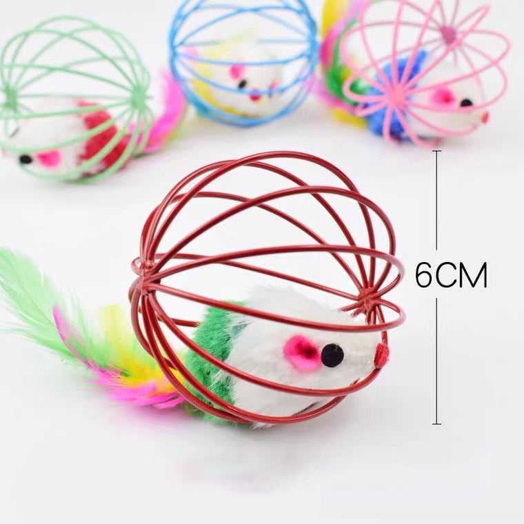 Feather Tail Cat Toy - Self-Teasing Mouse Cage