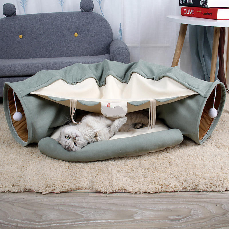 Foldable Cat Tunnel & Bed Combo