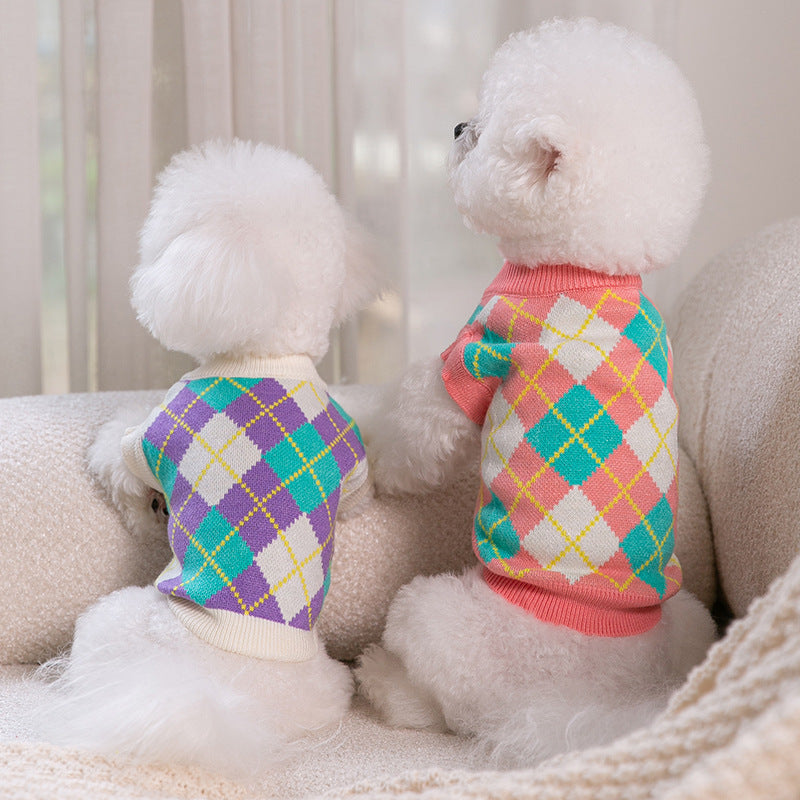 Colorful Diamond Knit Pet Sweater