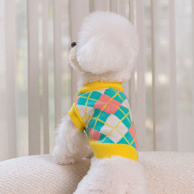 Colorful Diamond Knit Pet Sweater