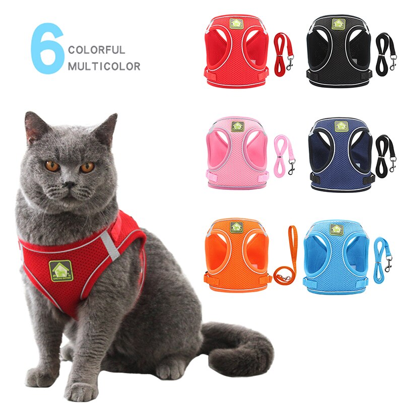 Adjustable Reflective Dog Cat Harness Set