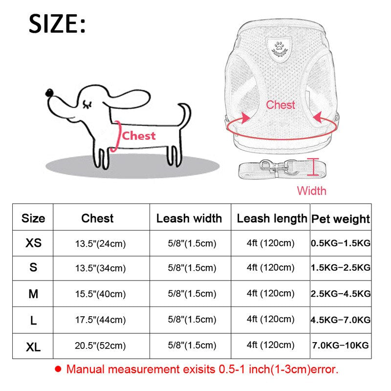 Reflective Dog Cat Harness Leash Set