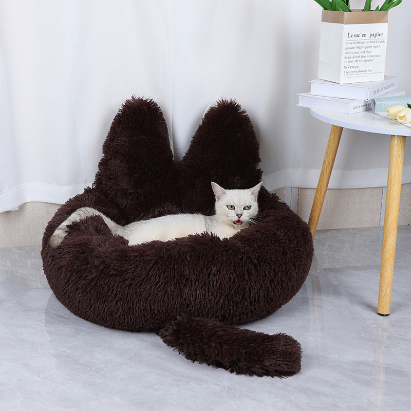 Round Pet Cat Long Plush Bed