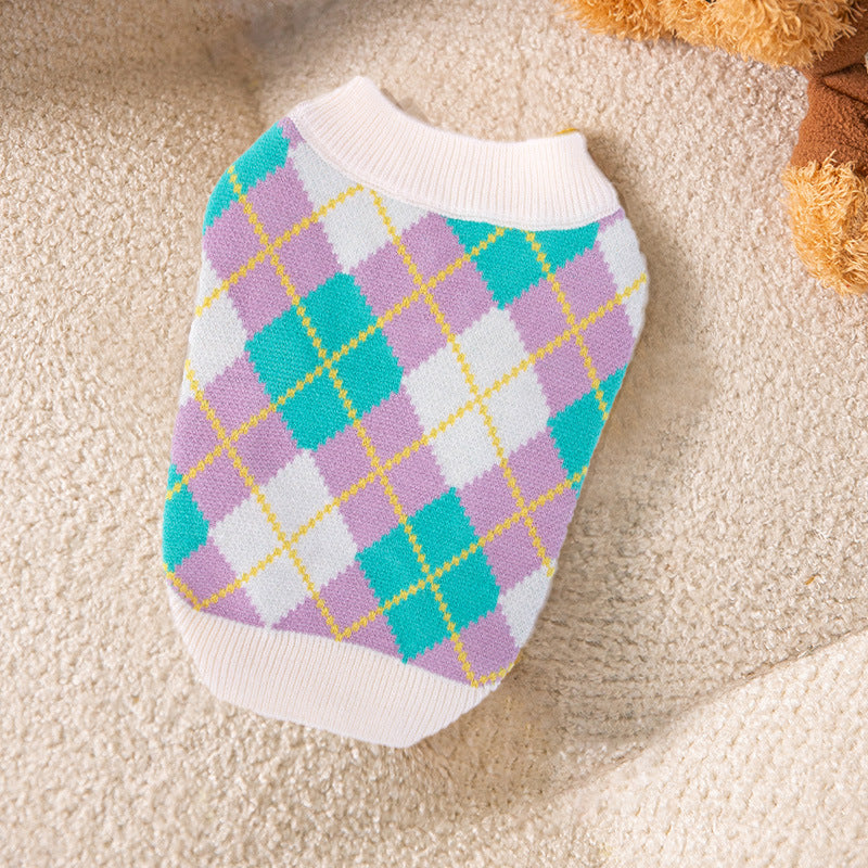 Colorful Diamond Knit Pet Sweater