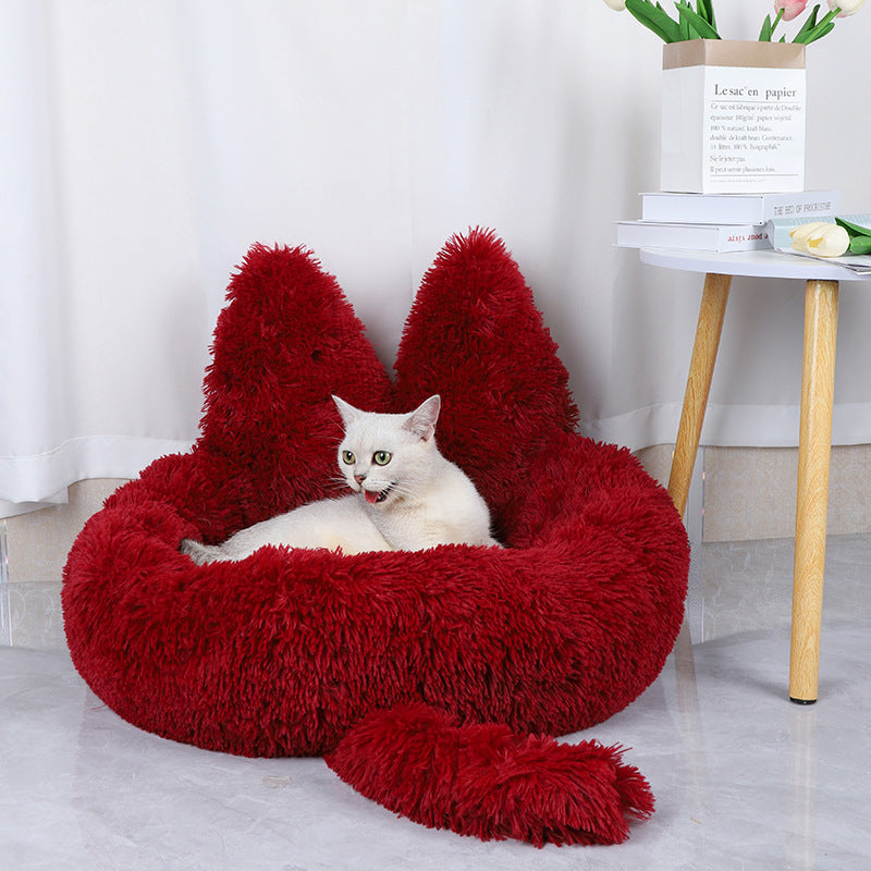 Round Pet Cat Long Plush Bed