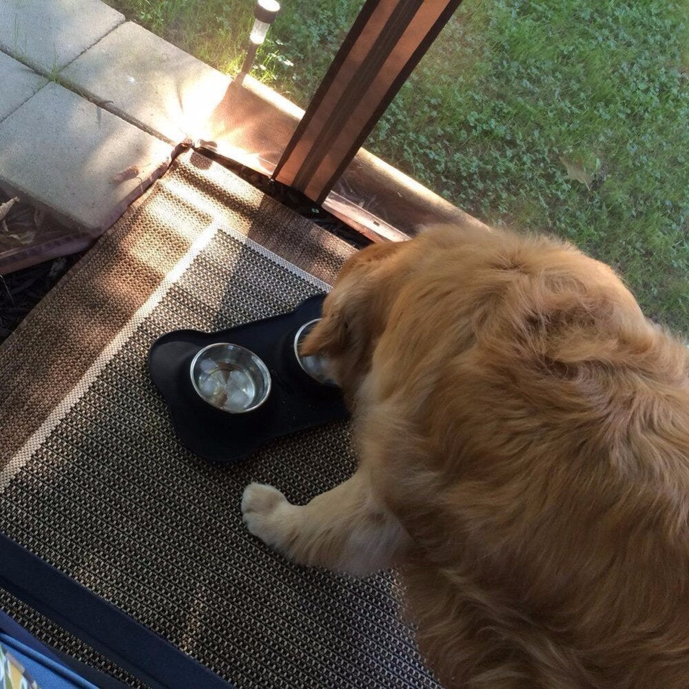 Stainless Steel Pet Cat Dog Bowl Silicone Mat Feeder