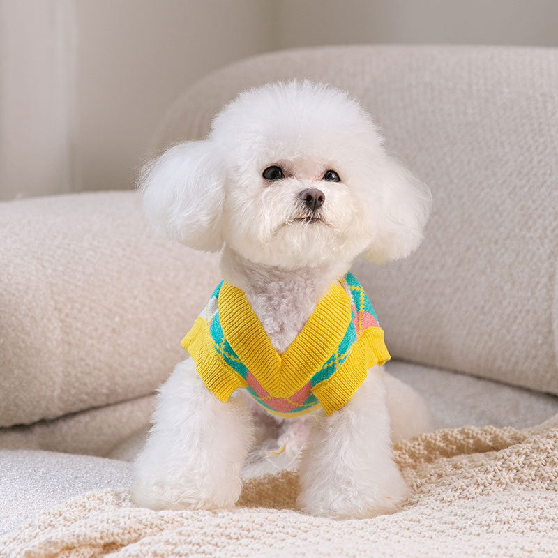 Colorful Diamond Knit Pet Sweater