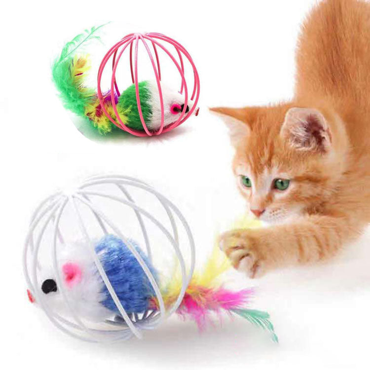 Feather Tail Cat Toy - Self-Teasing Mouse Cage