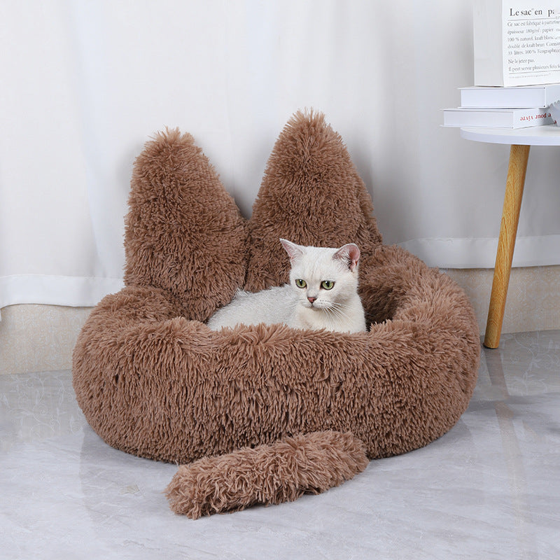 Round Pet Cat Long Plush Bed