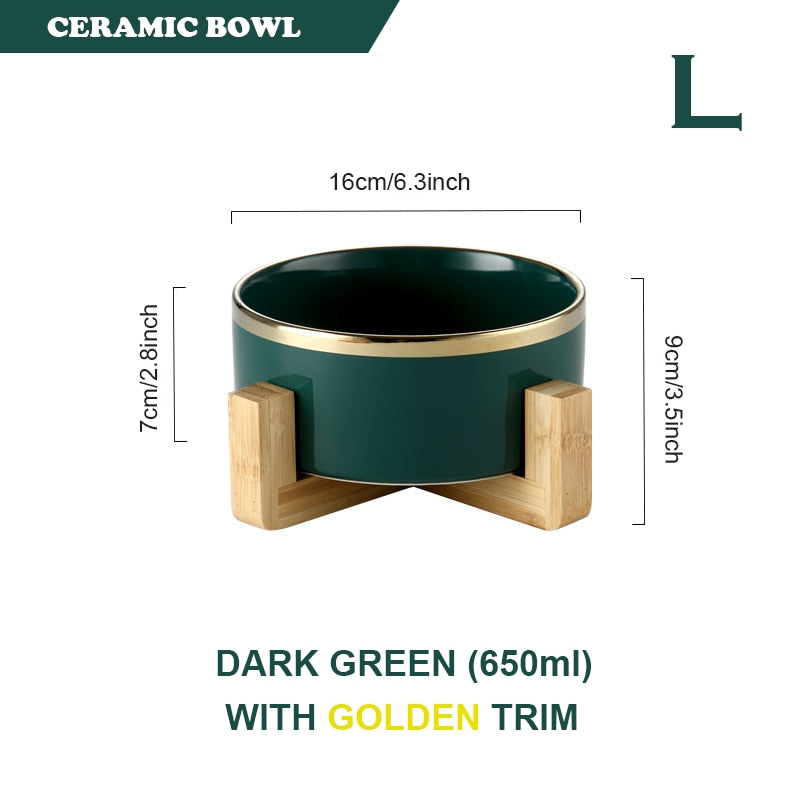 Ceramic Pet Feeder Bowl Set - Bamboo Frame