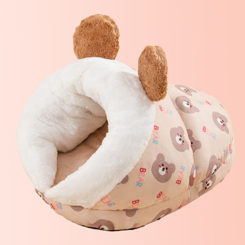 Winter Cat Bed - Cozy Semi-Enclosed Pet Bed